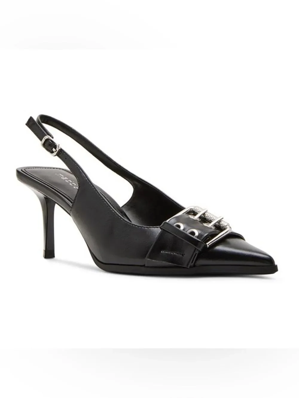 Madden Girl Black Pointed-Toe Slingback Heel with Silver Buckle